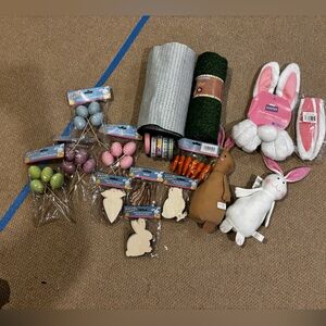 Easter Bunny Plush & Craft Supplies Bundle - Pink, White, Brown, Green